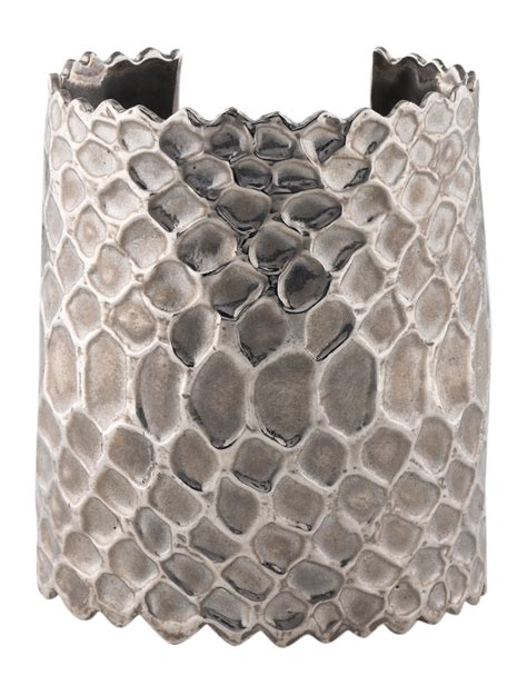 Yves Saint Laurent Crocodile Embossed Cuff Bracelet 